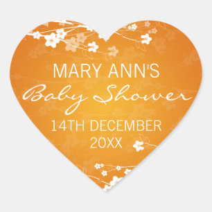Babydusche Datum Kirsche Blossom Orange Herz-Aufkleber