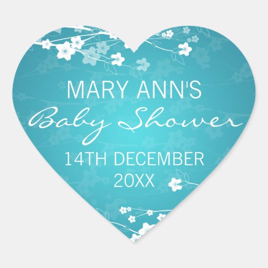 Babydusche Datum Kirsche Blossom Türkis Herz-Aufkleber (Vorderseite)