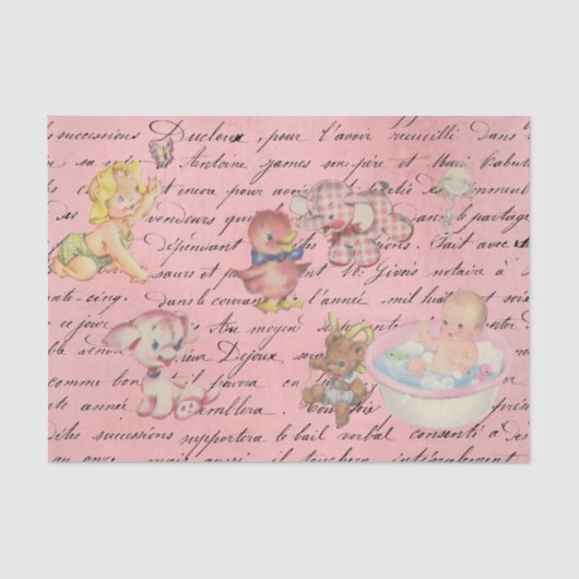 Babydusche Decoupage Vintag Pink Girl Seidenpapier (Vorderseite)