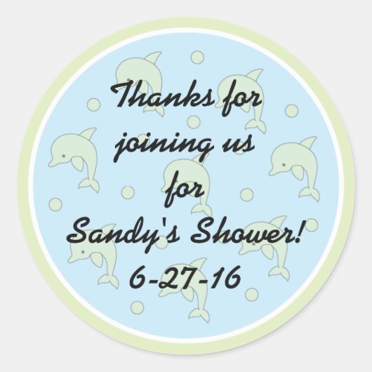 Babydusche "Delphine/Blue" Aufkleber 1 1/2" oder 3 (Vorderseite)