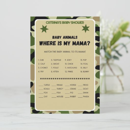 Babydusche der Camouflage - Name, 12x18 Einladung (Stehend Vorderseite)