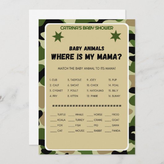 Babydusche der Camouflage - Name, 12x18 Einladung (Vorne/Hinten)