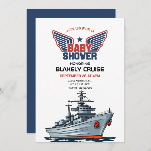 Babydusche der Marine Einladung (Vorne/Hinten)