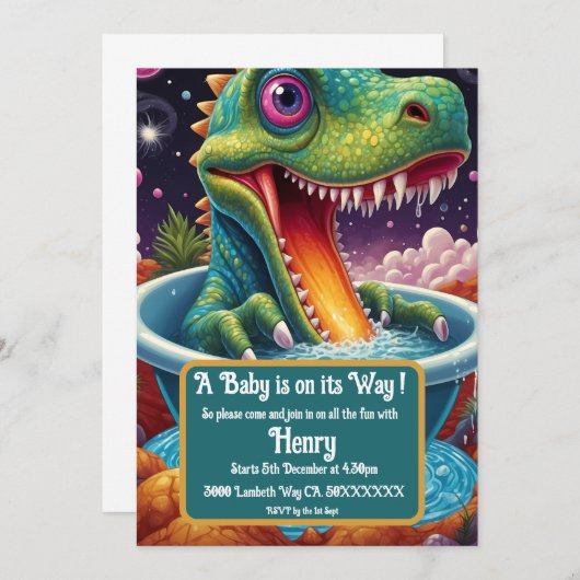Babydusche Dino-Mite-Party-Design Einladung (Vorne/Hinten)