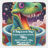 Babydusche Dino-Mite-Party-Design Quadratischer Aufkleber (Vorderseite)