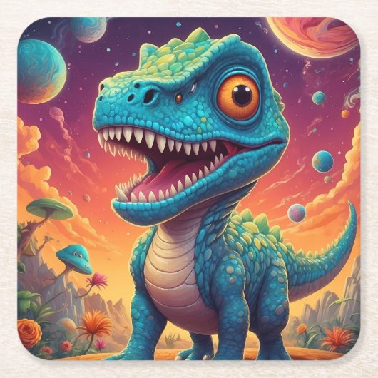Babydusche Dino-Mite Rechteckiger Pappuntersetzer (Vorderseite)