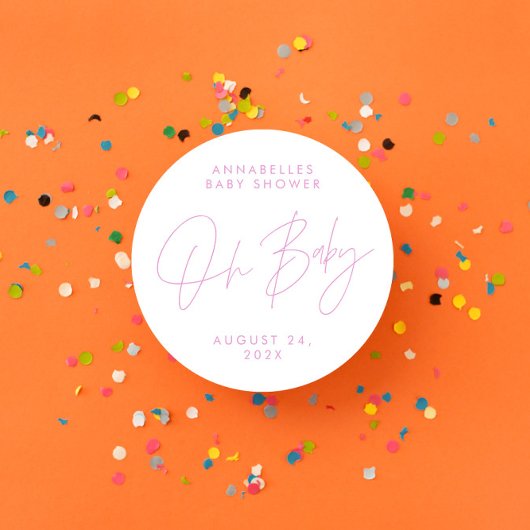 Babydusche Drehbuch modern gürtelrosa elegant Runder Aufkleber