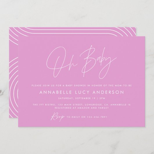 Babydusche Drehbuch modern hell creise pink mädche Einladung (Vorne/Hinten)