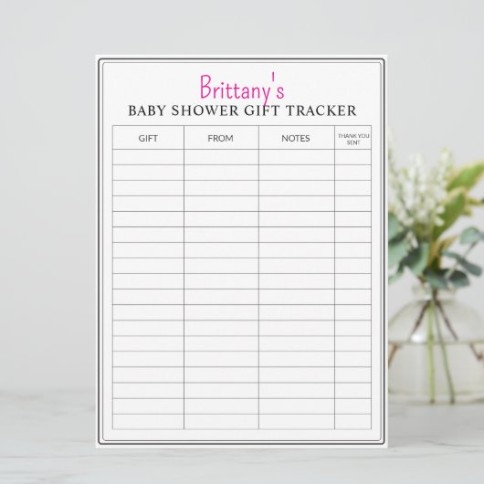 Babydusche druckbare Geschenktracker Karte (Stehend Vorderseite)