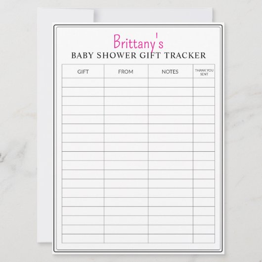 Babydusche druckbare Geschenktracker Karte (Vorderseite)