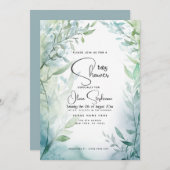 Babydusche - Dusty Blue Garden Einladung (Vorne/Hinten)