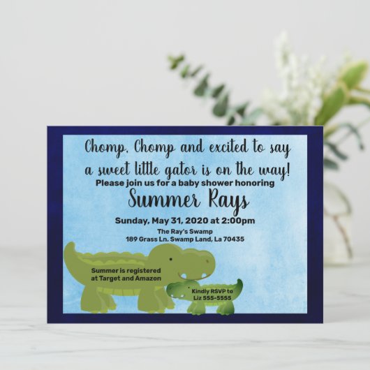 Babydusche einladen, Alligator Babydusche Ankündigung (Stehend Vorderseite)