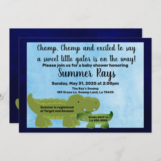 Babydusche einladen, Alligator Babydusche Ankündigung (Vorne/Hinten)