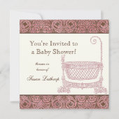 Babydusche einladen - rosa braune Damaskuckle Einladung (Vorderseite)