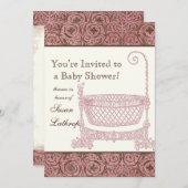 Babydusche einladen - rosa braune Damaskuckle Einladung (Vorne/Hinten)