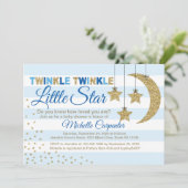 Babydusche einladen winzigen kleinen Stern Blau Einladung (Stehend Vorderseite)