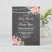 Babydusche Einladende Pfirsichs Blume Party Lilac  Einladung (Stehend Vorderseite)