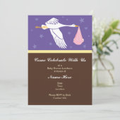 Babydusche Einladung 12x18 - Lila und braun (Stehend Vorderseite)