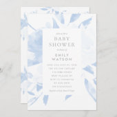 Babydusche Einladung Blaue Flora Wasserfarbe (Vorne/Hinten)