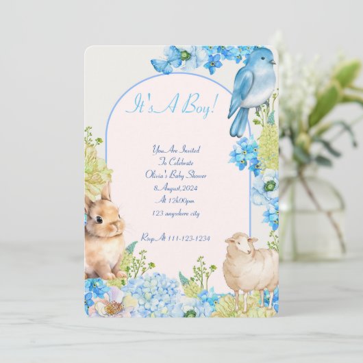 Babydusche Einladung blaues Aquarelldesign (Stehend Vorderseite)