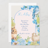 Babydusche Einladung blaues Aquarelldesign (Vorne/Hinten)