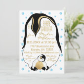 Babydusche Einladung Blue Baby & Mommy Pinguine (Stehend Vorderseite)