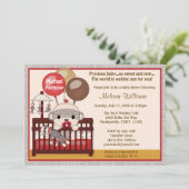 Babydusche Einladung BOY Sock MONKEY Crib SMC-B (Stehend Vorderseite)