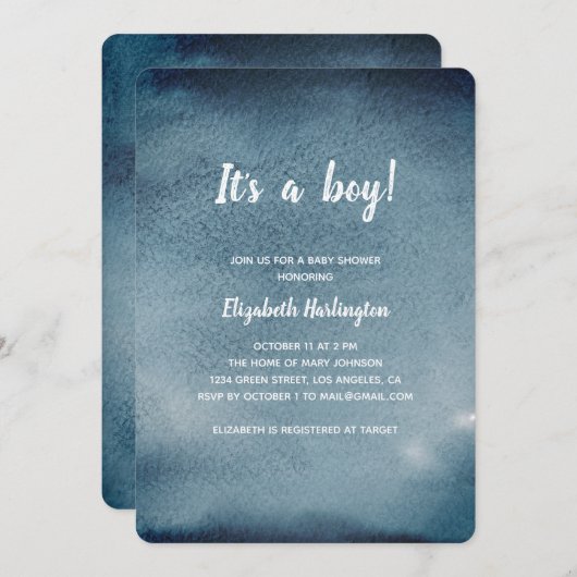 Babydusche. Einladung der Marine. Blaue Wasserfarb (Vorne/Hinten)