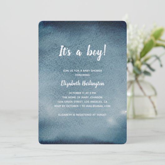 Babydusche. Einladung der Marine. Blaue Wasserfarb (Stehend Vorderseite)