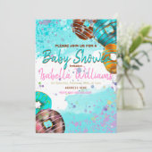 Babydusche Einladung farbige Donuts (Stehend Vorderseite)