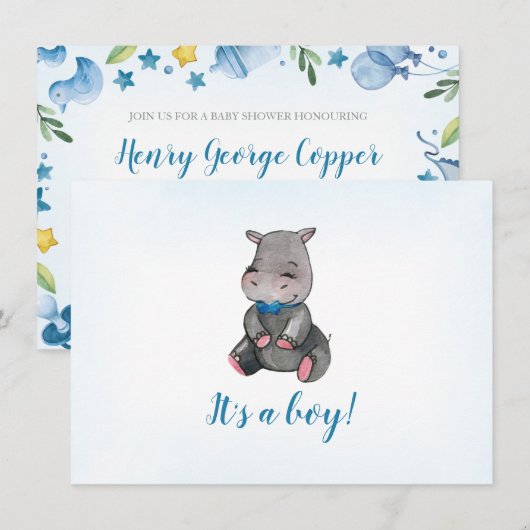 Babydusche | Einladung | Hippo (Vorne/Hinten)