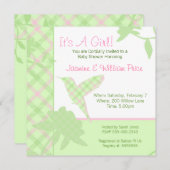 Babydusche Einladung Kariert Hummingbird Pink & Gr (Vorne/Hinten)