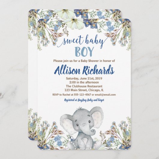 Babydusche Einladung kleine Elefantennuss (Vorne/Hinten)