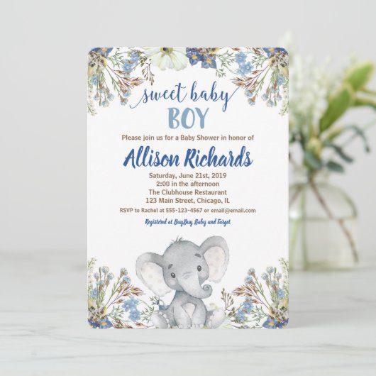 Babydusche Einladung kleine Elefantennuss (Stehend Vorderseite)