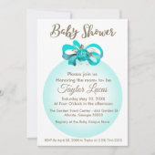 Babydusche Einladung mit Blue Balloon & Bow (Vorderseite)