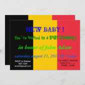 Babydusche Einladung mit der Flagge Belgiens (Vorne/Hinten)