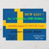 Babydusche Einladung mit der Flagge Schwedens (Vorne/Hinten)