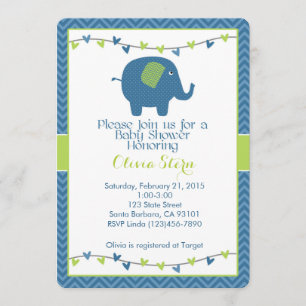 Babydusche Einladung mit Elephant in Blau
