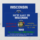 Babydusche Einladung mit Fahne von Wisconsin (Vorne/Hinten)