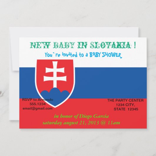 Babydusche Einladung mit Flagge der Slowakei (Vorderseite)