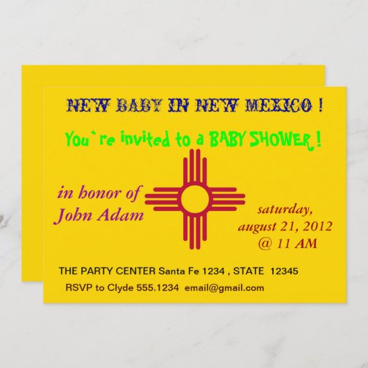 Babydusche Einladung mit Flagge New Mexico (Vorne/Hinten)