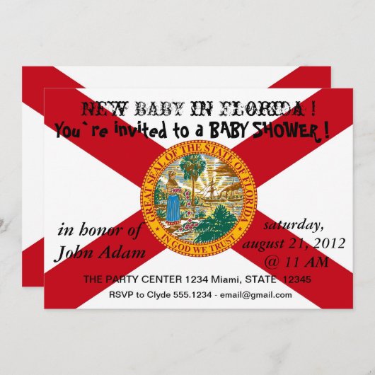 Babydusche Einladung mit Flagge von Florida (Vorne/Hinten)