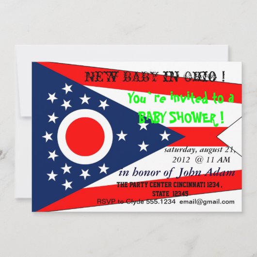 Babydusche Einladung mit Flagge von Ohio (Vorderseite)