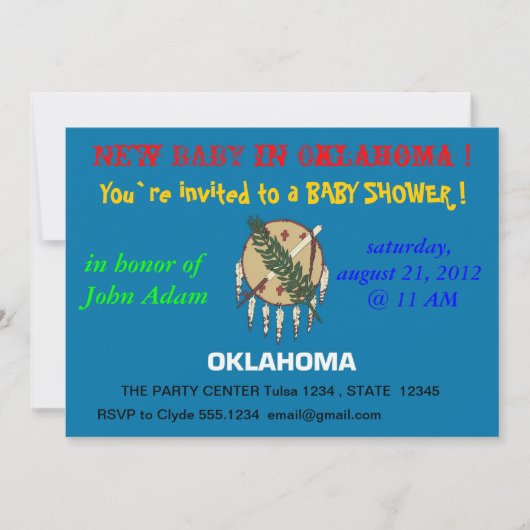 Babydusche Einladung mit Flagge von Oklahoma (Vorderseite)