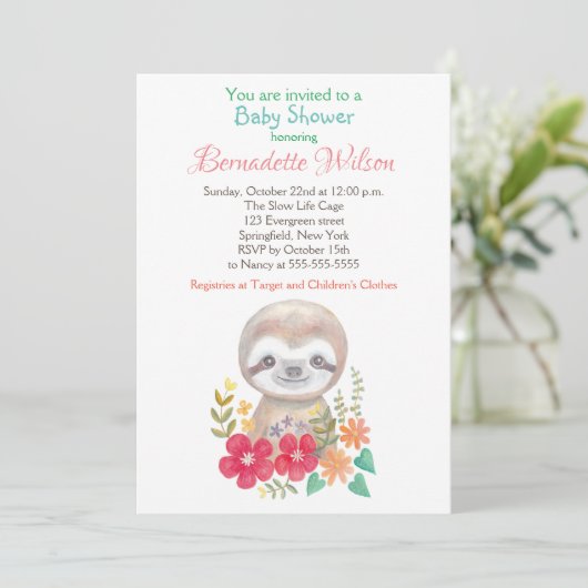 Babydusche Einladung Niedlich Sloth Baby Dusche (Stehend Vorderseite)