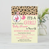Babydusche Einladung - Rosa Button & Leopard (Stehend Vorderseite)