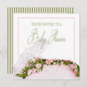 Babydusche Einladung Weißer Rose-Parasol-Garten (Vorne/Hinten)