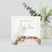 Babydusche Einladung Weißer Rose-Parasol-Garten (Stehend Vorderseite)