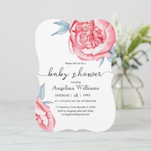 Babydusche Einladungen Blume (Stehend Vorderseite)