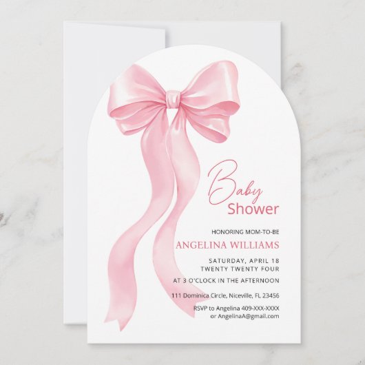 Babydusche Einladungen mit bezauberndem Bogen. (Vorderseite)